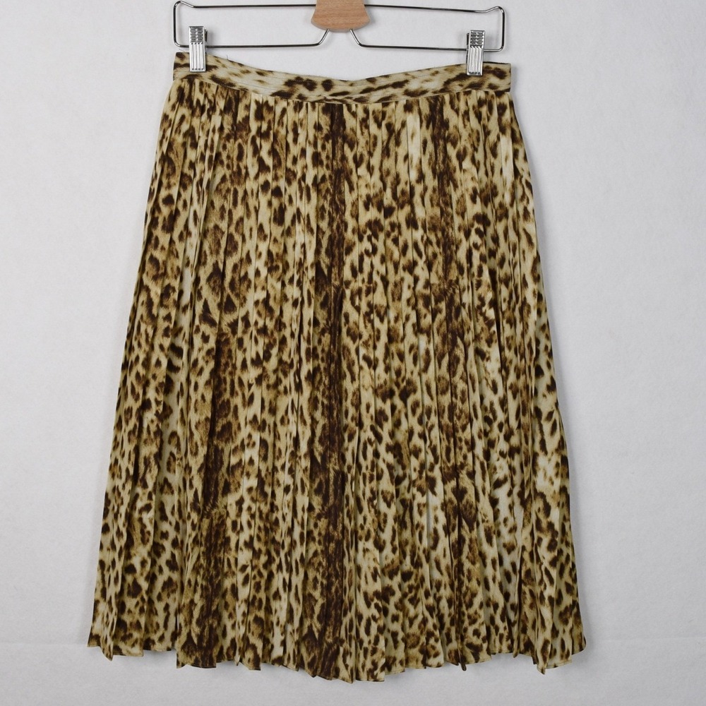 J. Crew Leopard Pleated Midi‎ Skirt Womens 6 Brown Animal Print